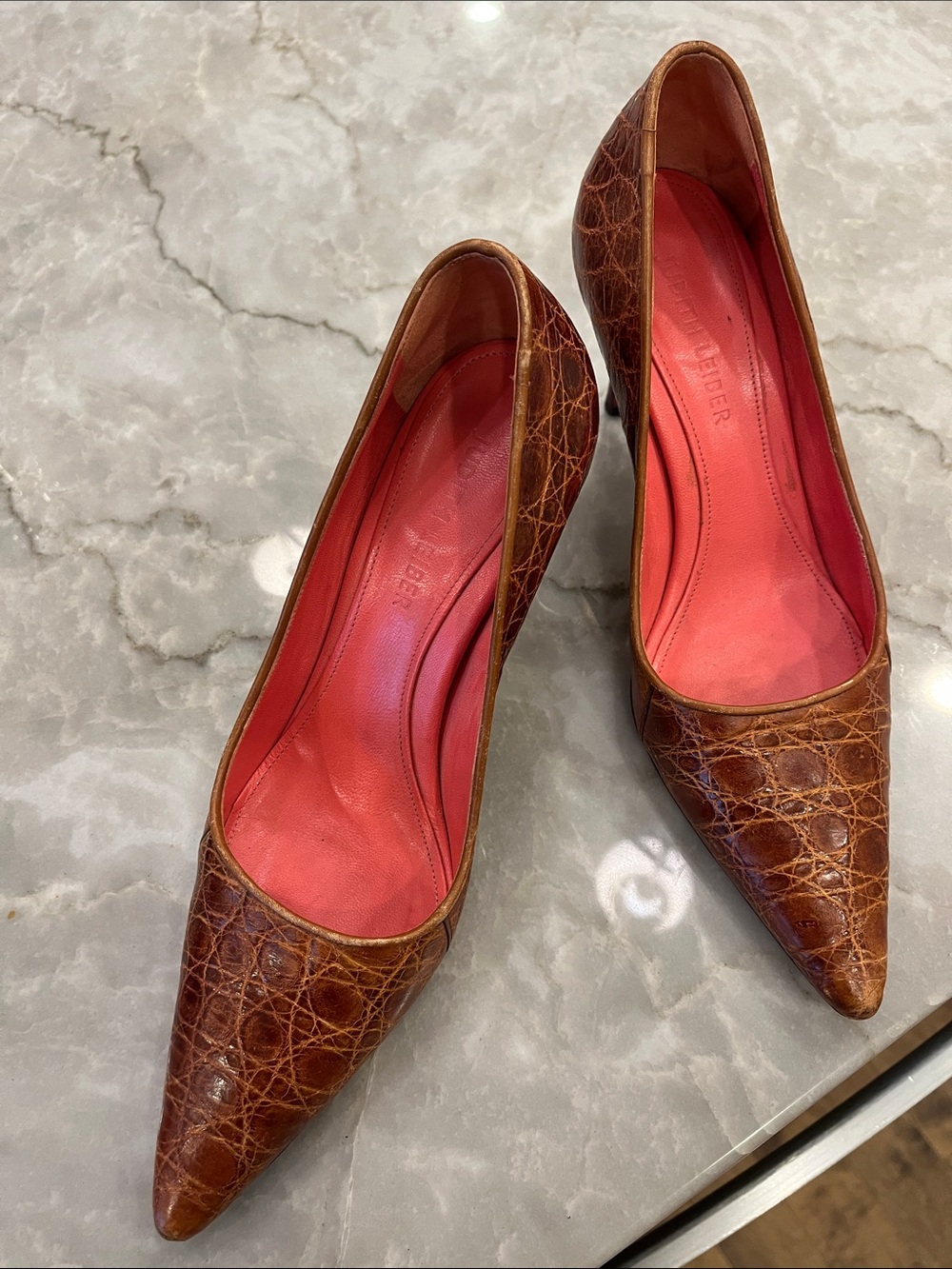 Judith Leiber Brown Crocodile Pumps Size 7.5